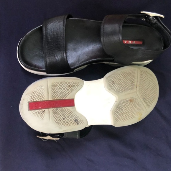 Prada Blk Open Toe Leather Sandal 39 - Picture 8 of 16